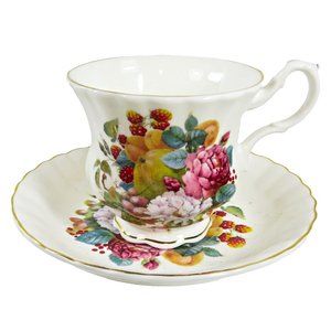 Vintage CROWN DORSET Bone China ENGLAND Tea Cup & Saucer Floral Gold Trim